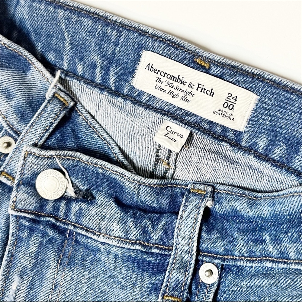 Abercrombie & Fitch 90s Straight Ultra High Rise Jeans 24 00 L Long Curve Love - Picture 6 of 14